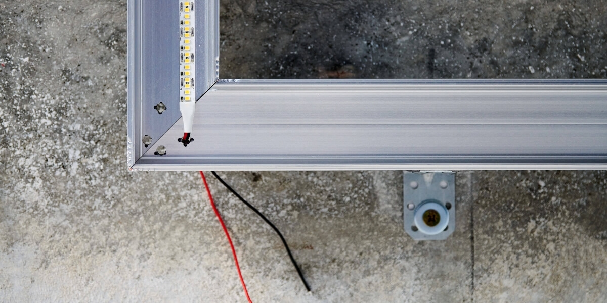 Close-up of LED lights and frame structure