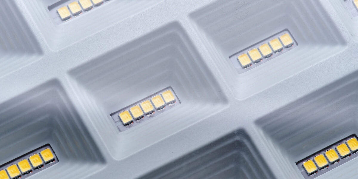 Close-up view of the LED light panel