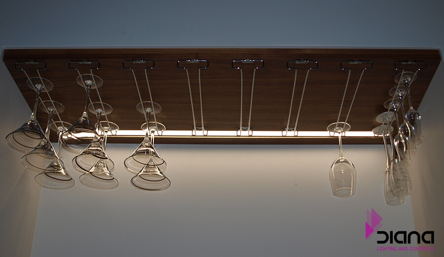 Bar interior linear lighting installation