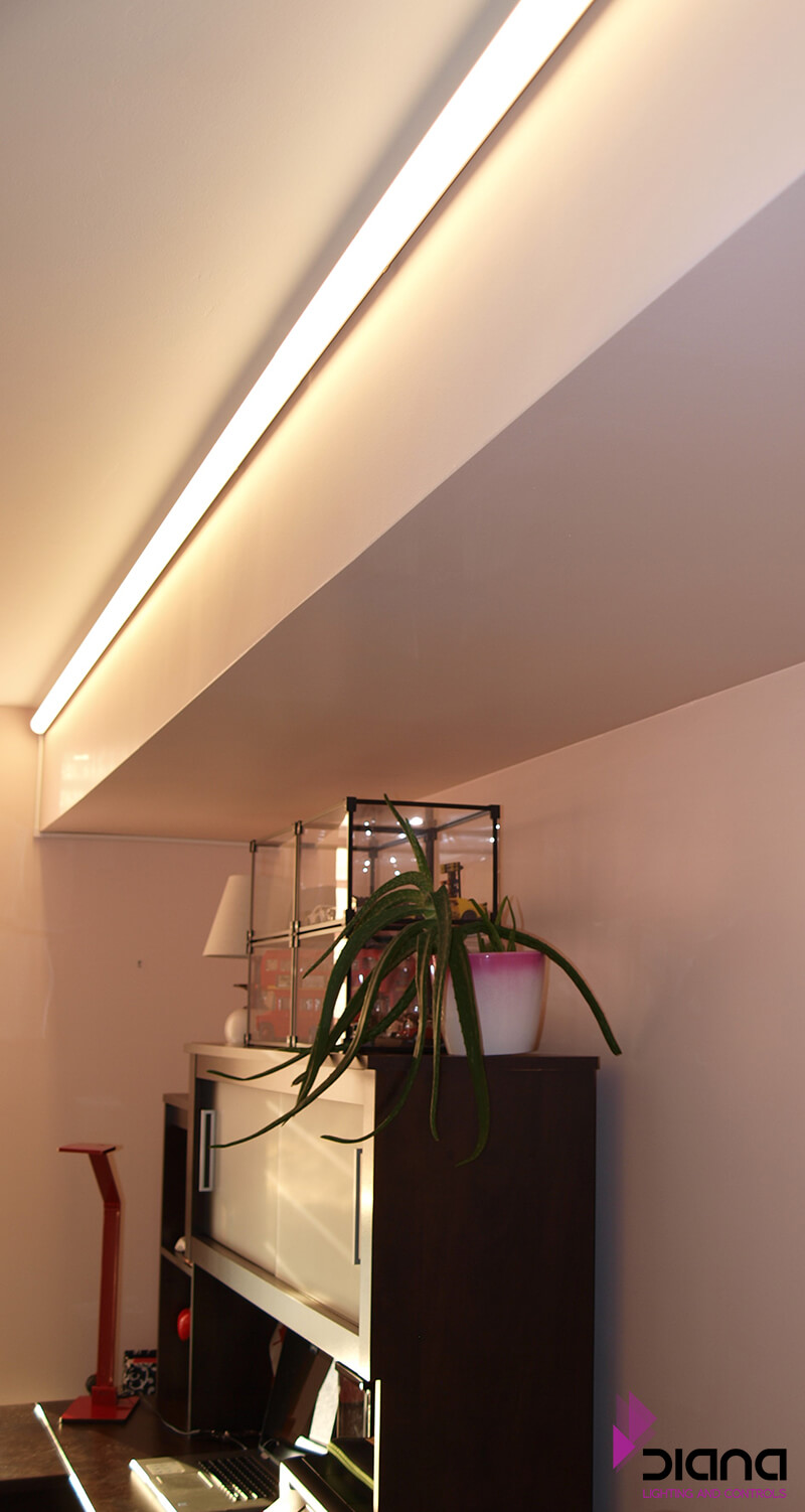 Office space with vertical linear LED lighting