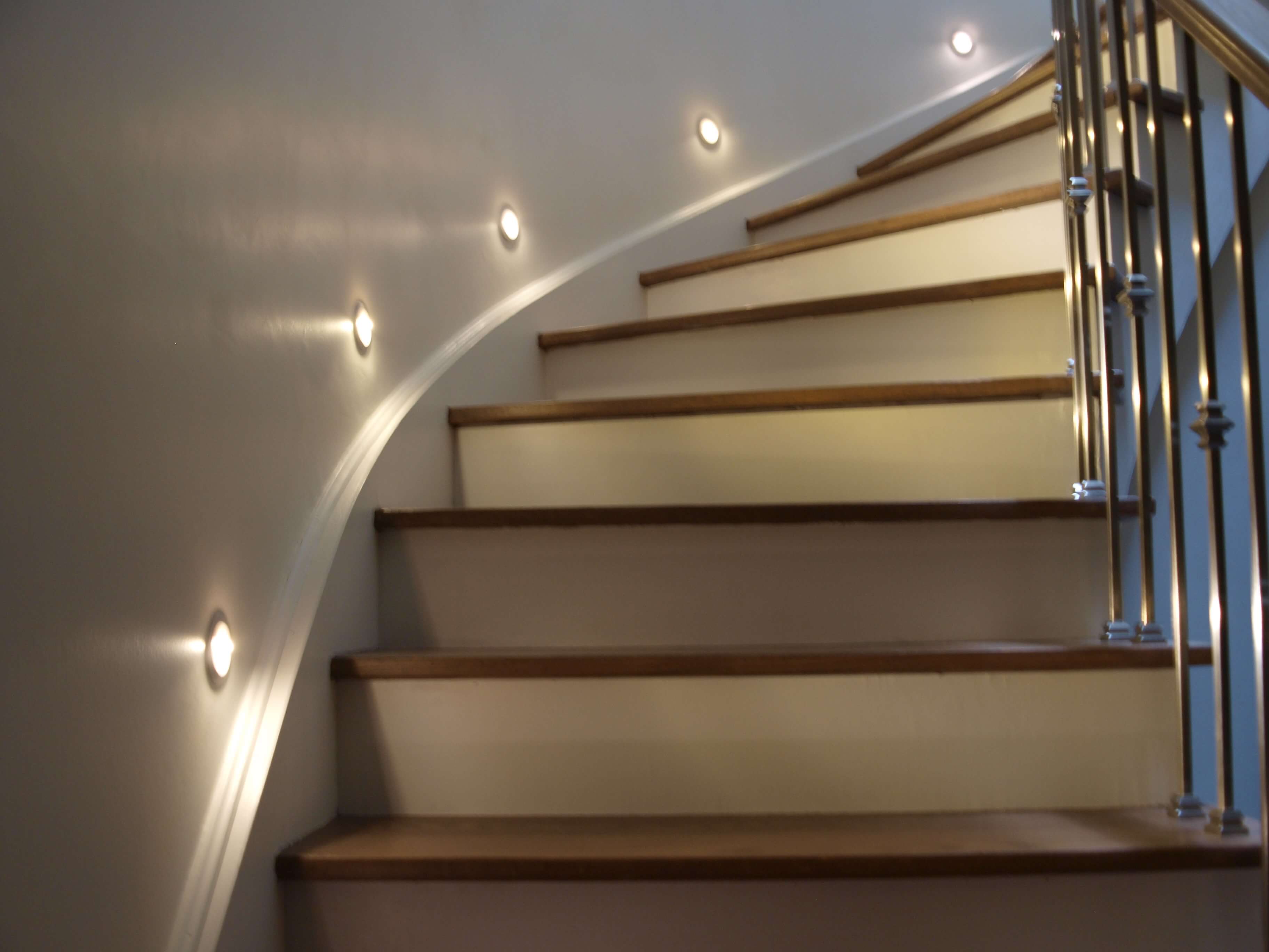 Stair and hallway lighting detail with recessed fixtures