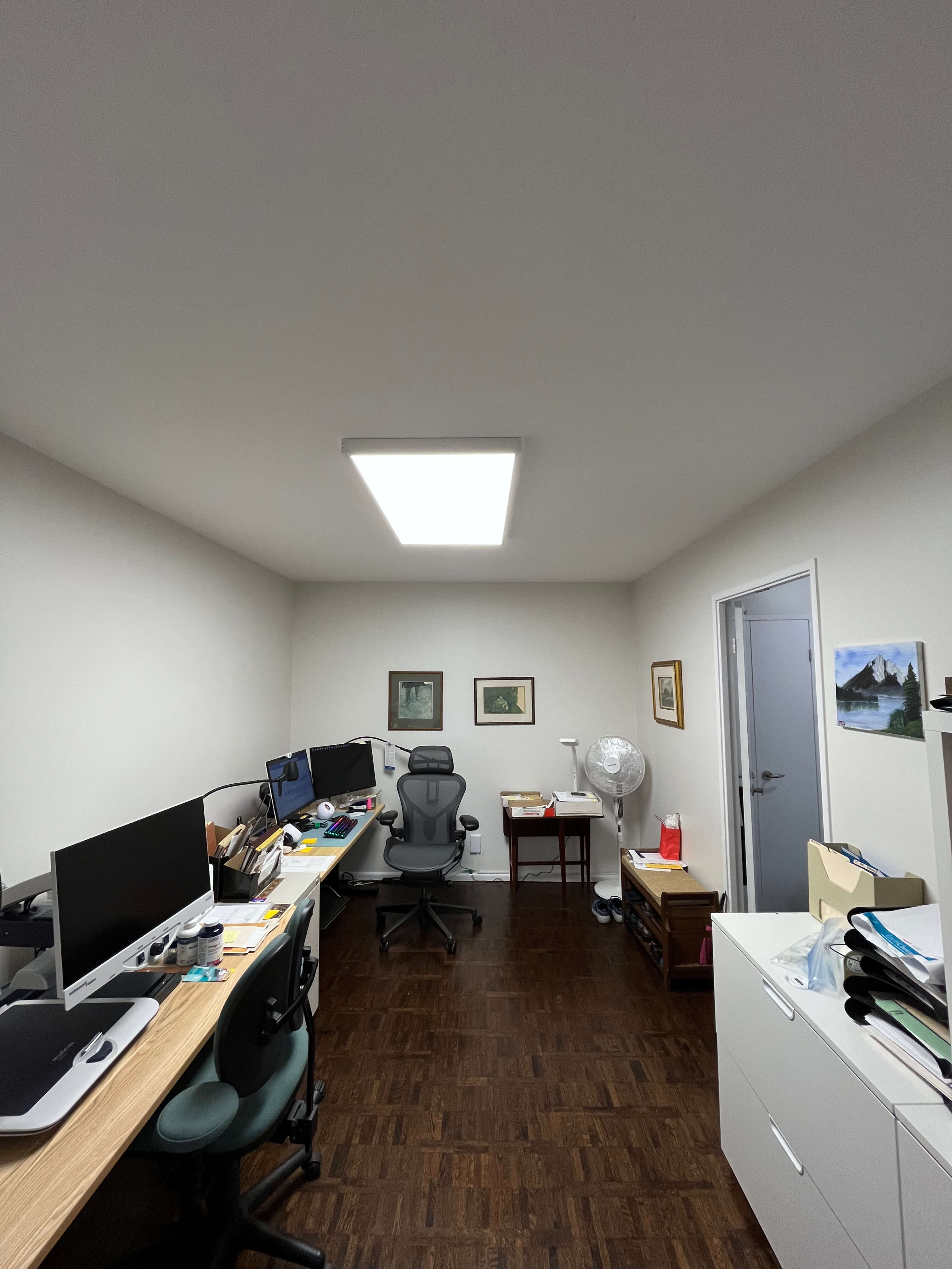 Custom dimmable LED fixture installed in a home office