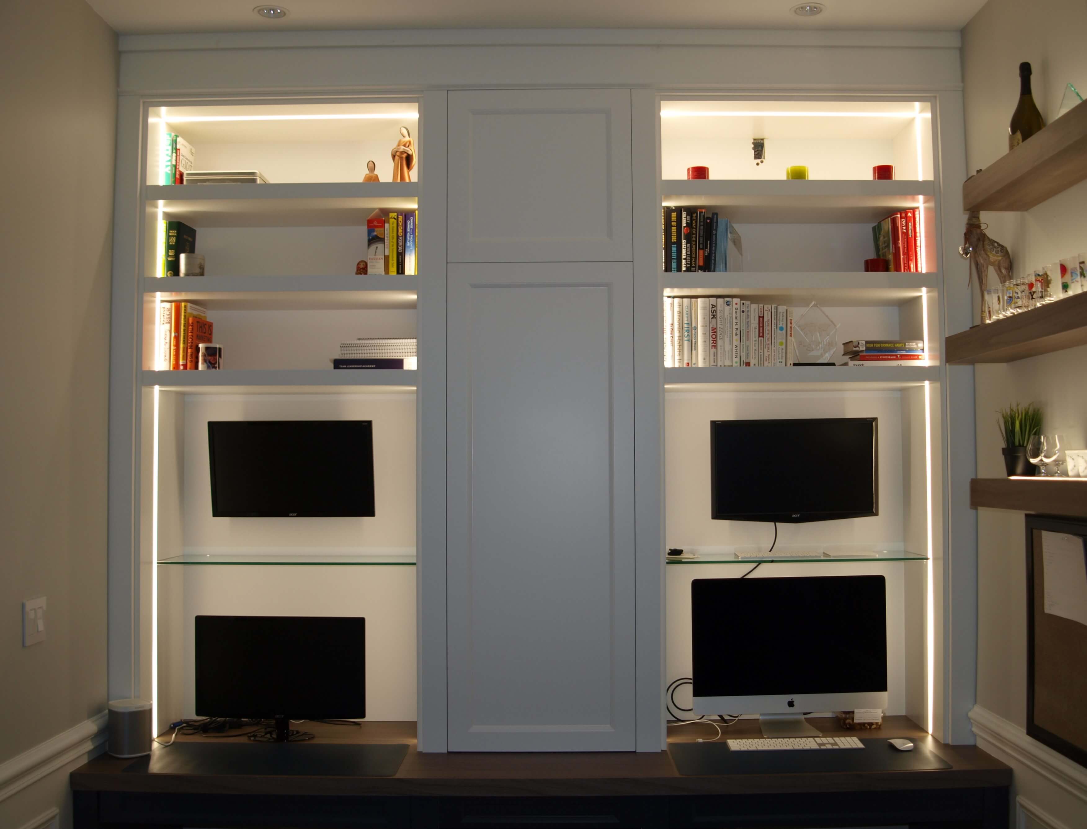 Recessed linear lighting within office shelving