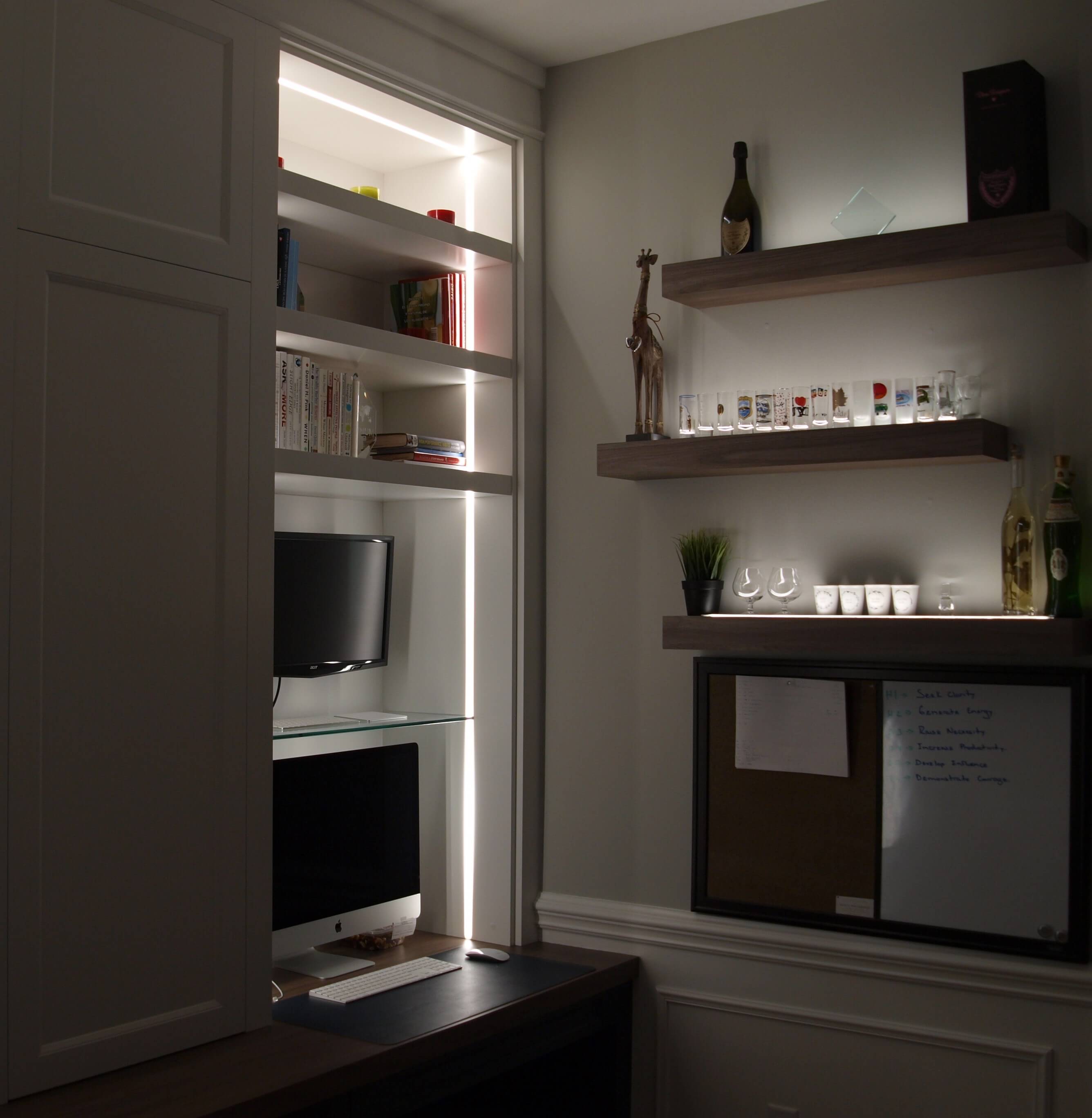 Linear LED shelf lighting close-up